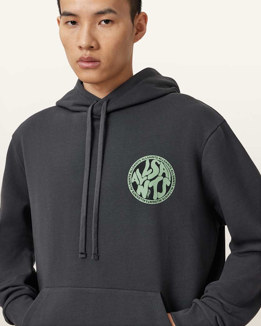 AllSaints Distortion Graphic Hoodie Washed Black/Blue