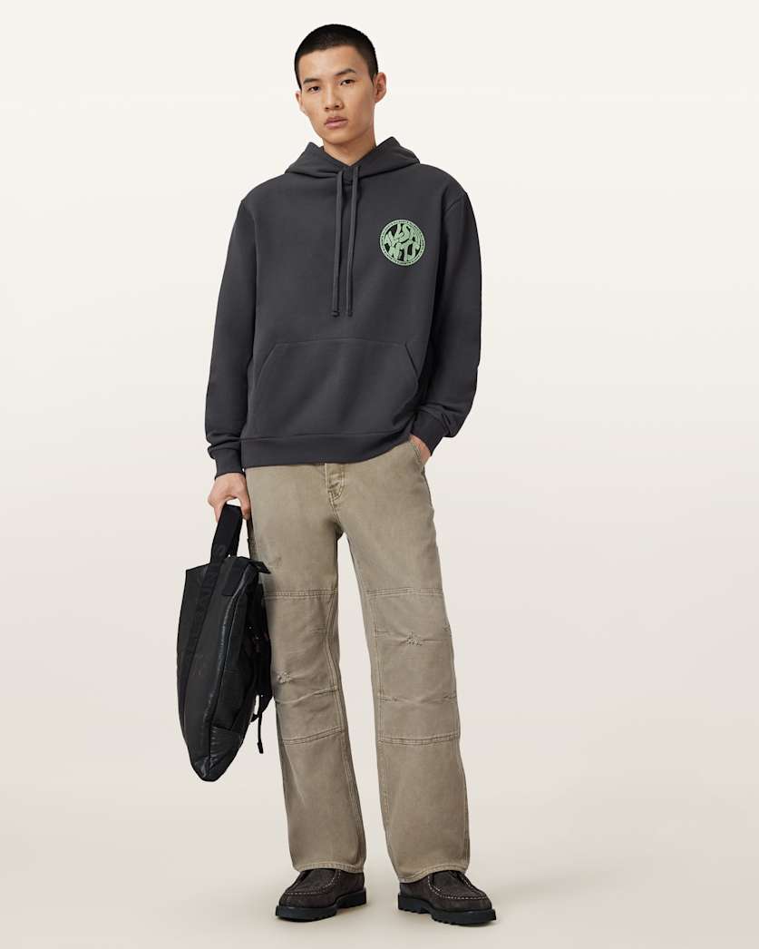 AllSaints Distortion Graphic Hoodie Washed Black/Blue