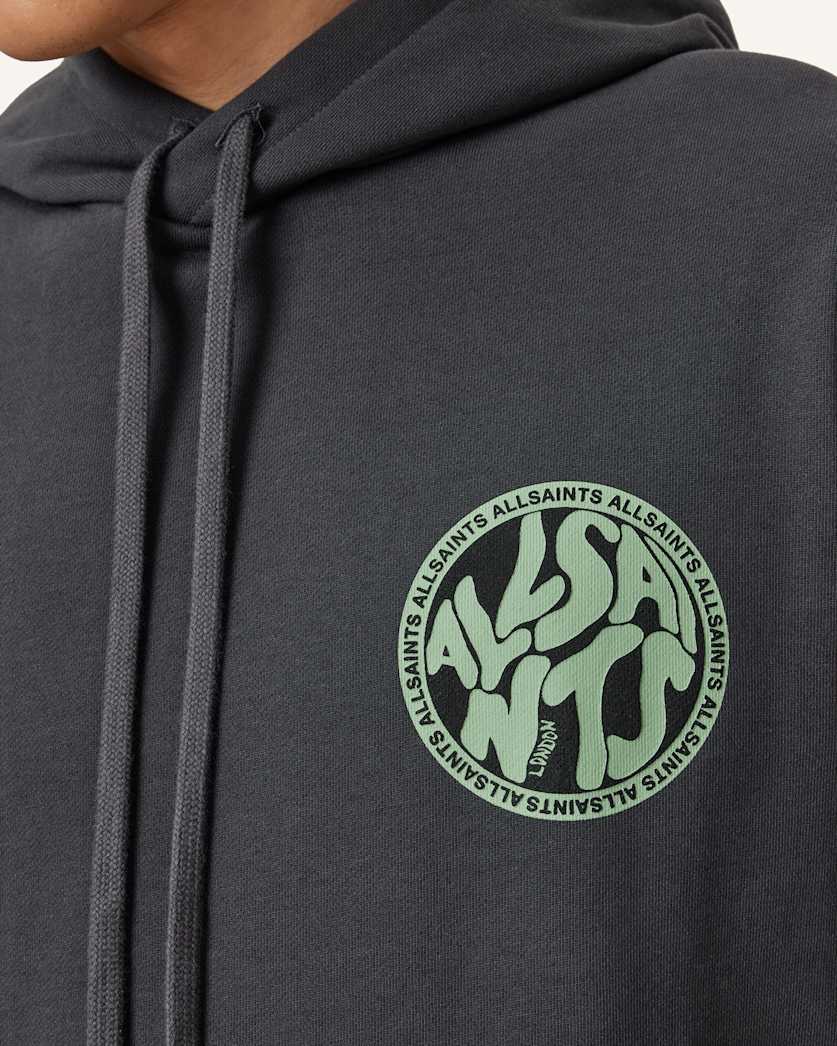 AllSaints Distortion Graphic Hoodie Washed Black/Blue