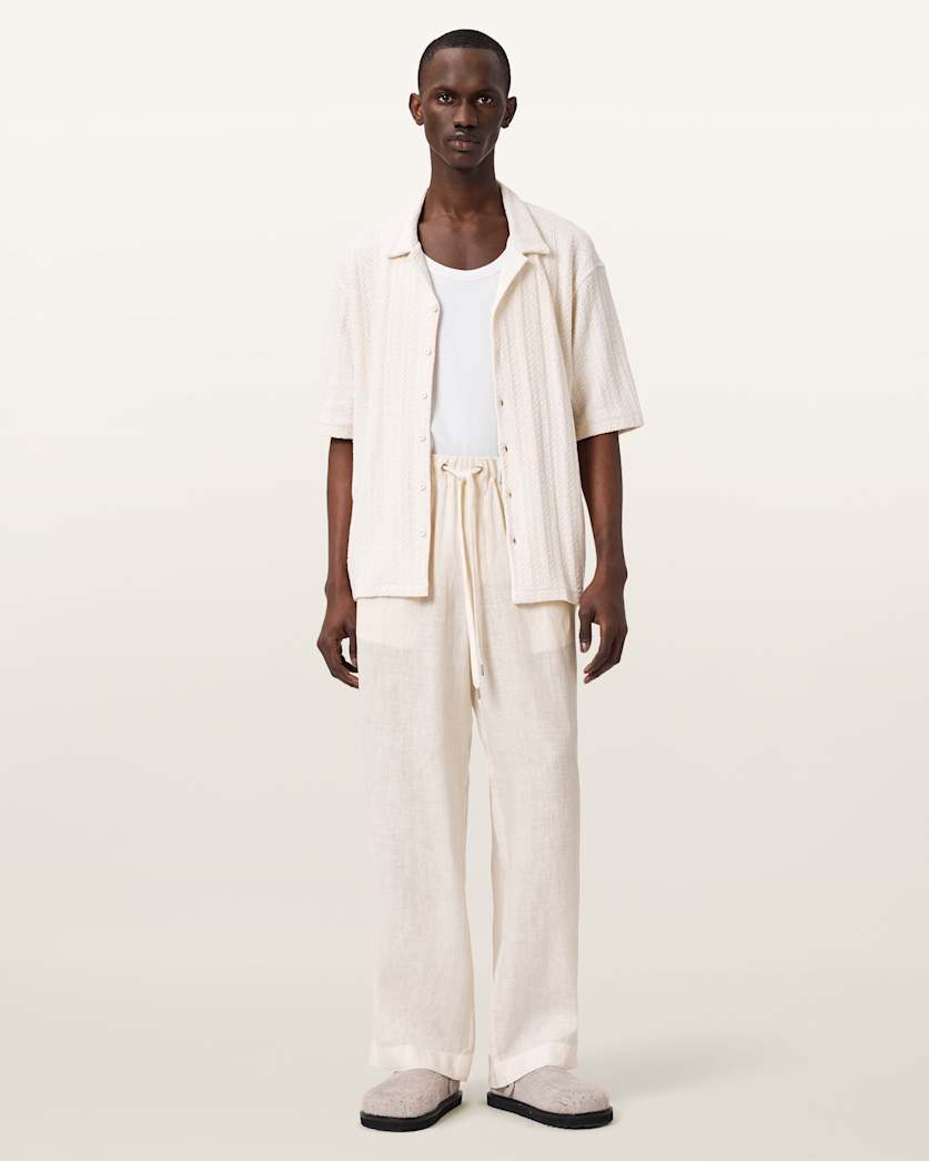 AllSaints Sharp Straight Leg Linen Pants Cottage White