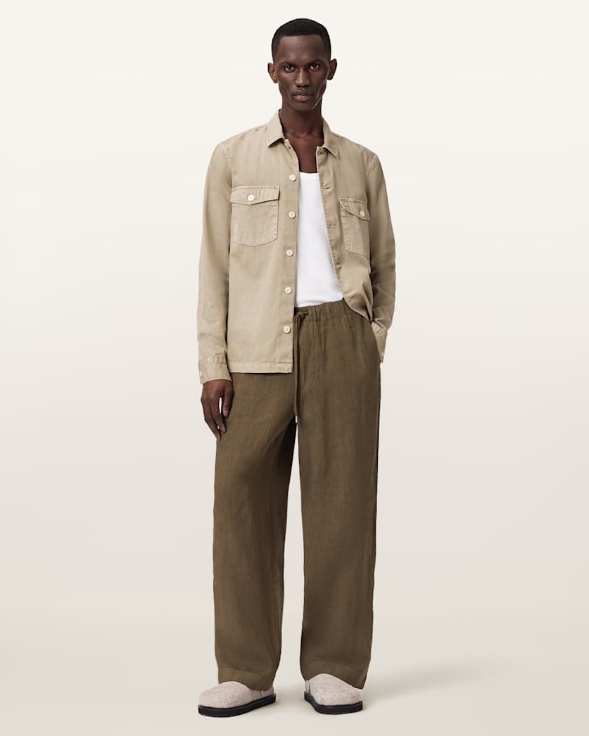 AllSaints Sharp Straight Leg Linen Pants Cottage White