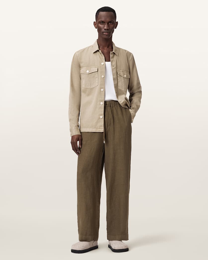 AllSaints Sharp Straight Leg Linen Pants Cottage White