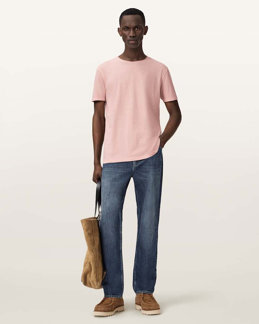 AllSaints Figure Crew Neck Raw Edge T Shirt Sunbaked Pink