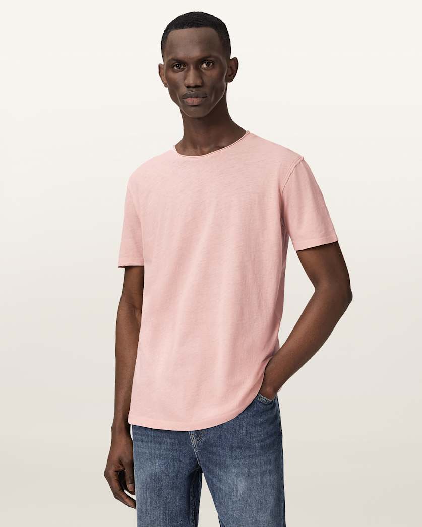AllSaints Figure Crew Neck Raw Edge T Shirt Sunbaked Pink