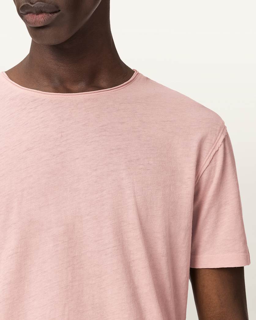 AllSaints Figure Crew Neck Raw Edge T Shirt Sunbaked Pink