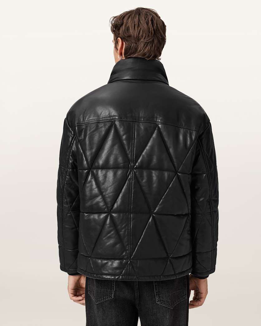 AllSaints Brockwell Leather Puffer Jacket Black
