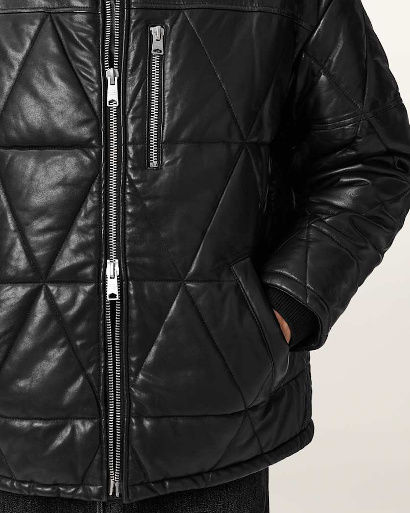 AllSaints Brockwell Leather Puffer Jacket Black