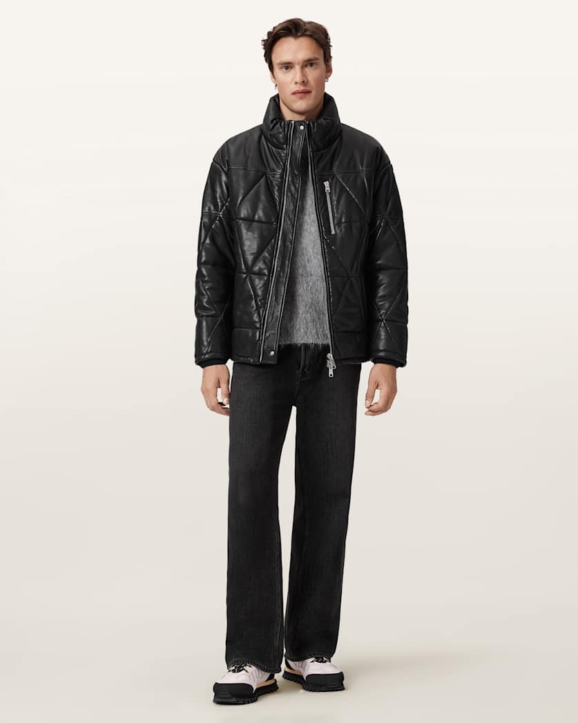 AllSaints Brockwell Leather Puffer Jacket Black