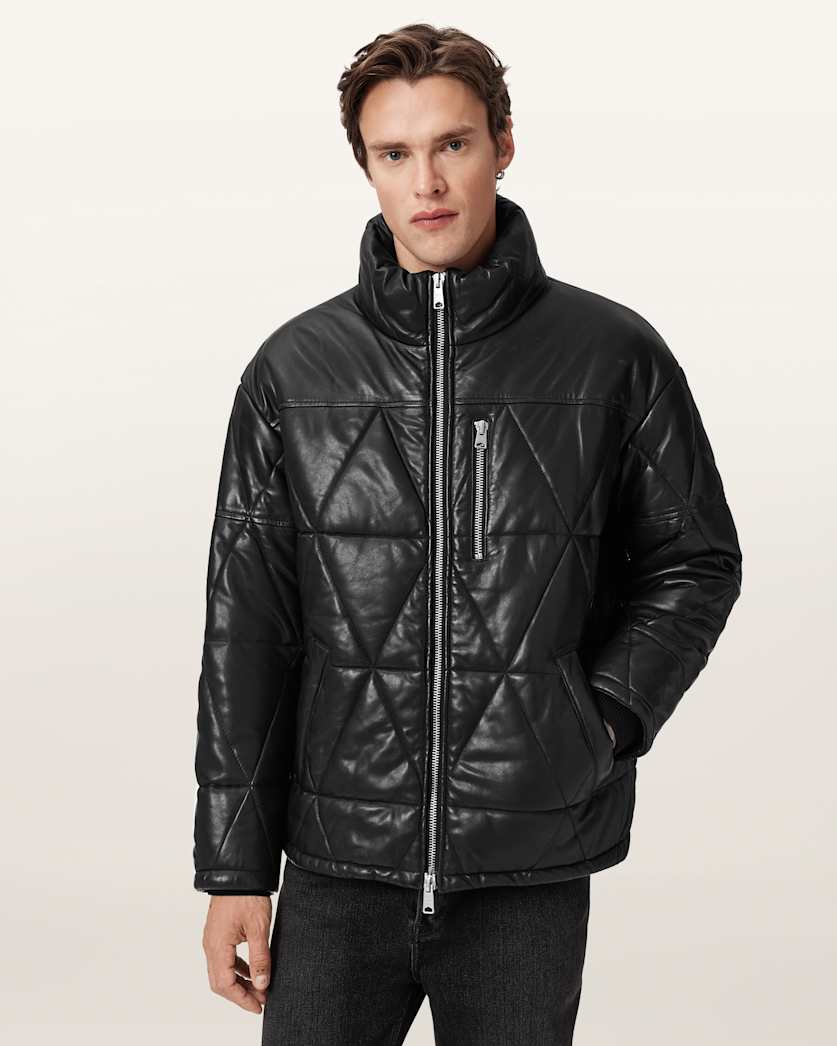 AllSaints Brockwell Leather Puffer Jacket Black