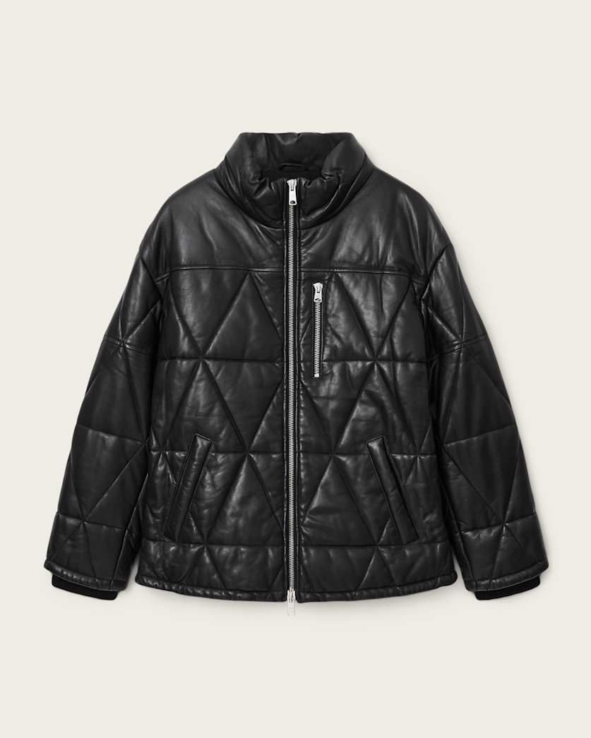 AllSaints Brockwell Leather Puffer Jacket Black