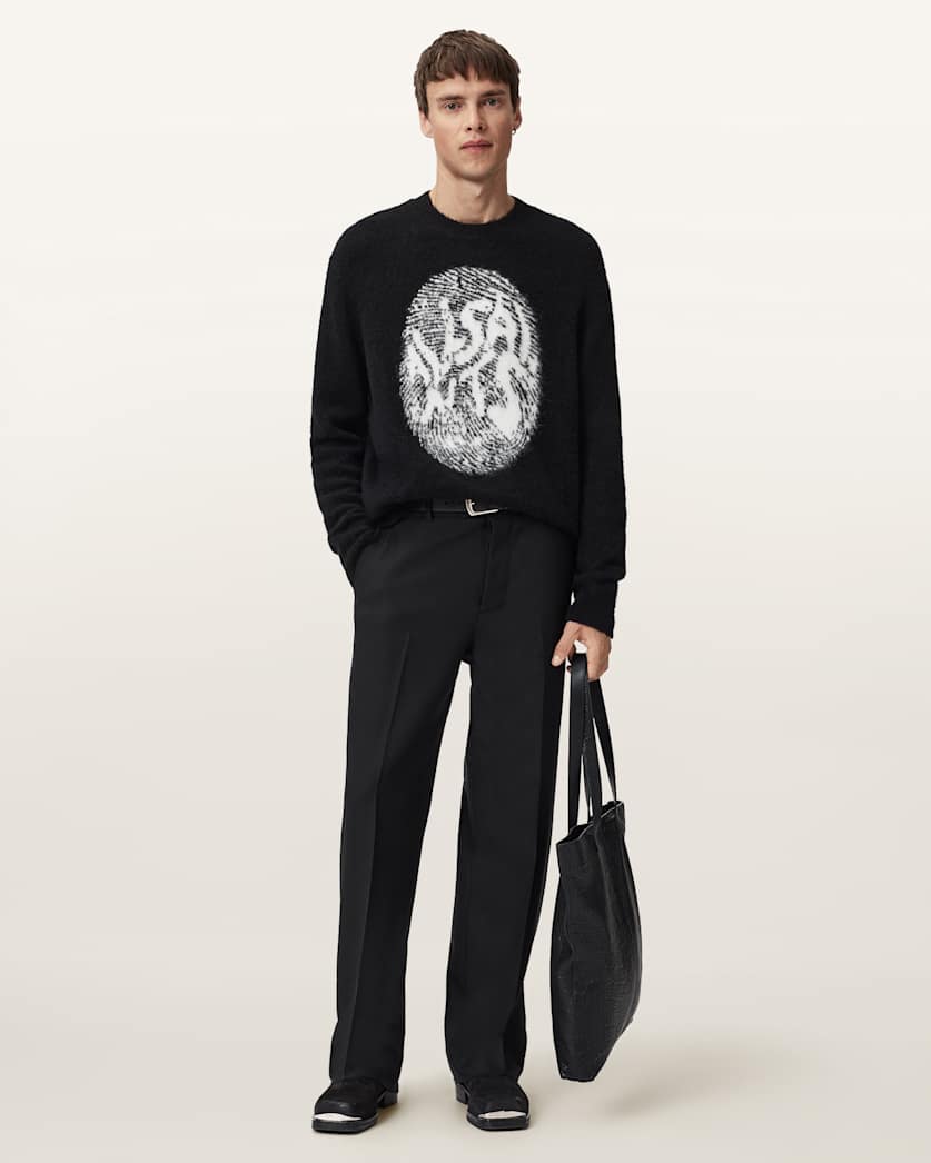AllSaints Ridges Oversized Graphic Sweater Black/Ecru White