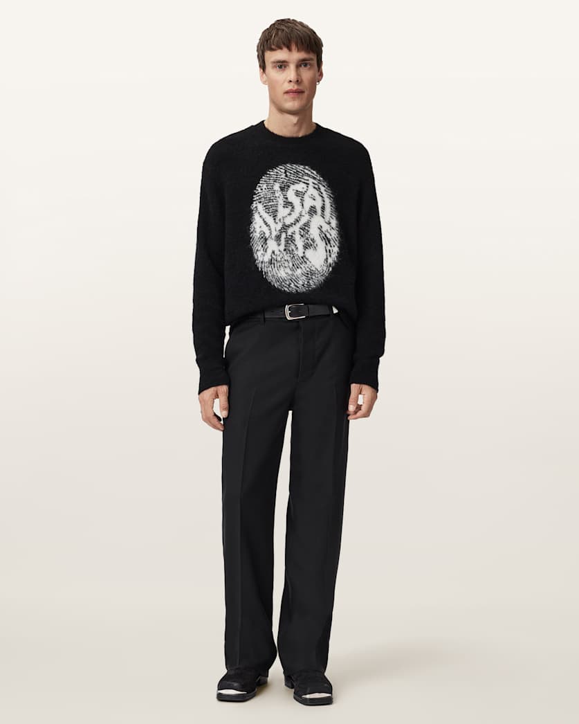 AllSaints Ridges Oversized Graphic Sweater Black/Ecru White