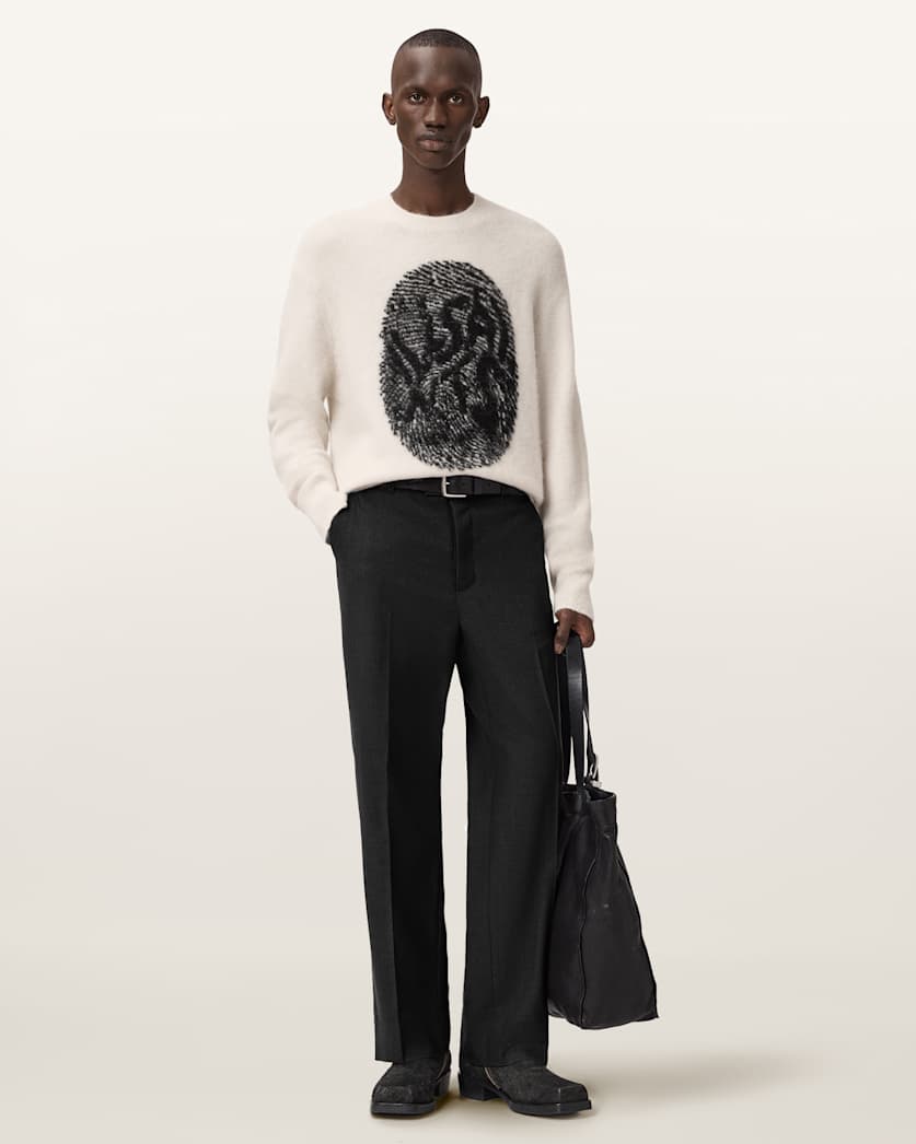 AllSaints Ridges Oversized Graphic Sweater Black/Ecru White