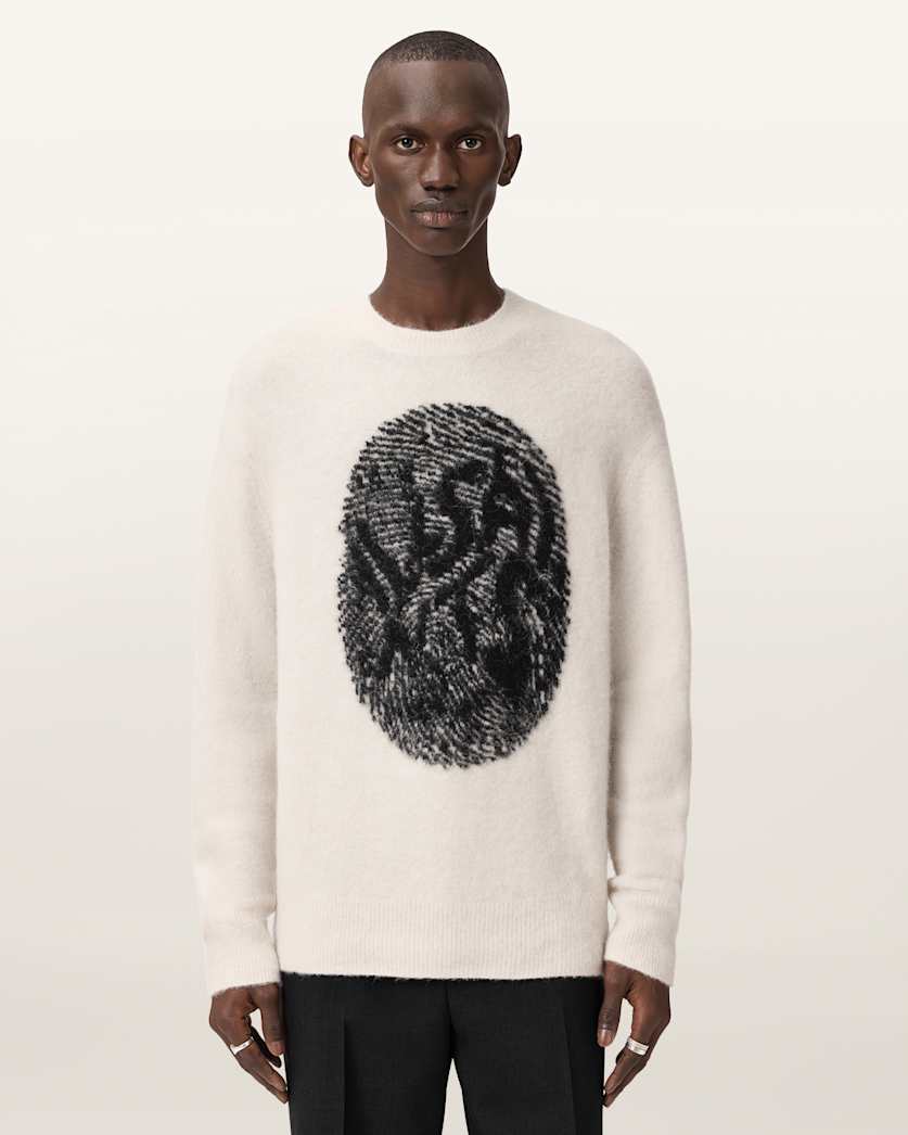 AllSaints Ridges Oversized Graphic Sweater Black/Ecru White