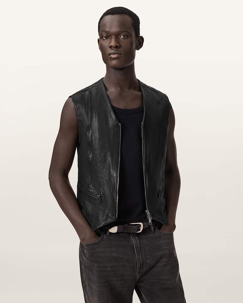 AllSaints Davies Leather Vest Black