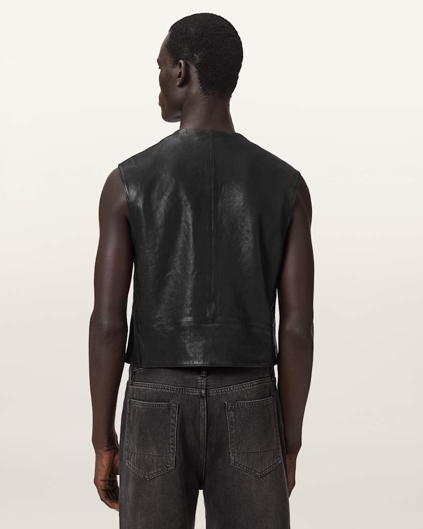 AllSaints Davies Leather Vest Black