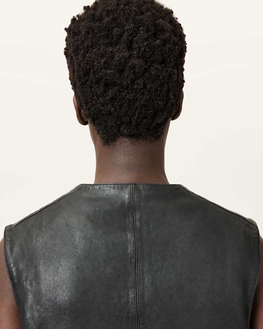 AllSaints Davies Leather Vest Black