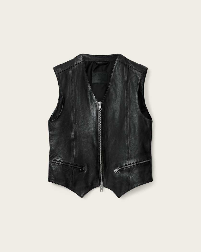 AllSaints Davies Leather Vest Black