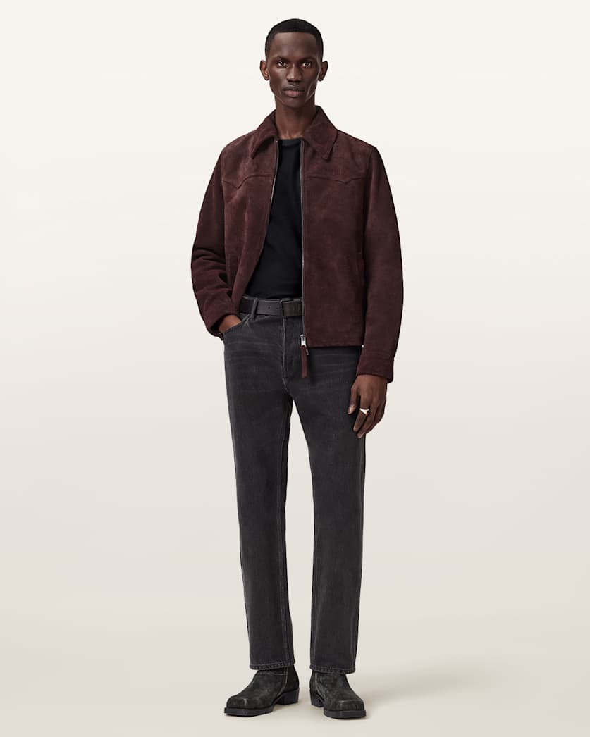 AllSaints Dellcot Suede Jacket Oxblood Red