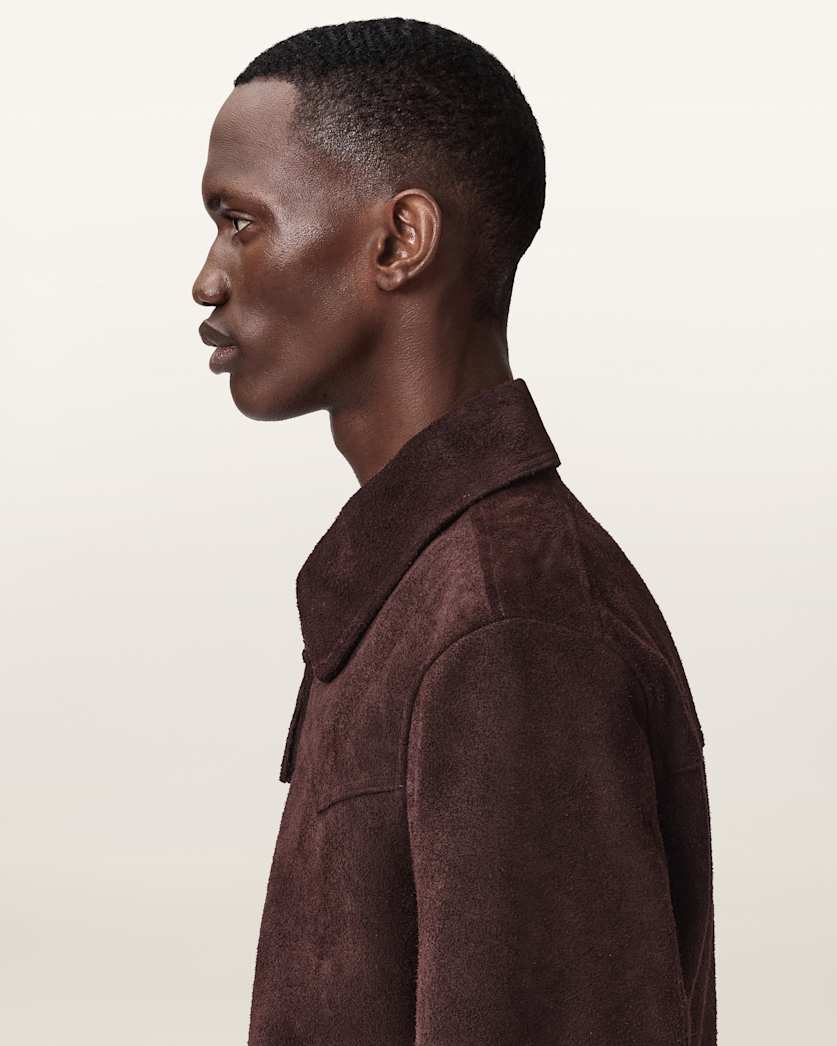 AllSaints Dellcot Suede Jacket Oxblood Red