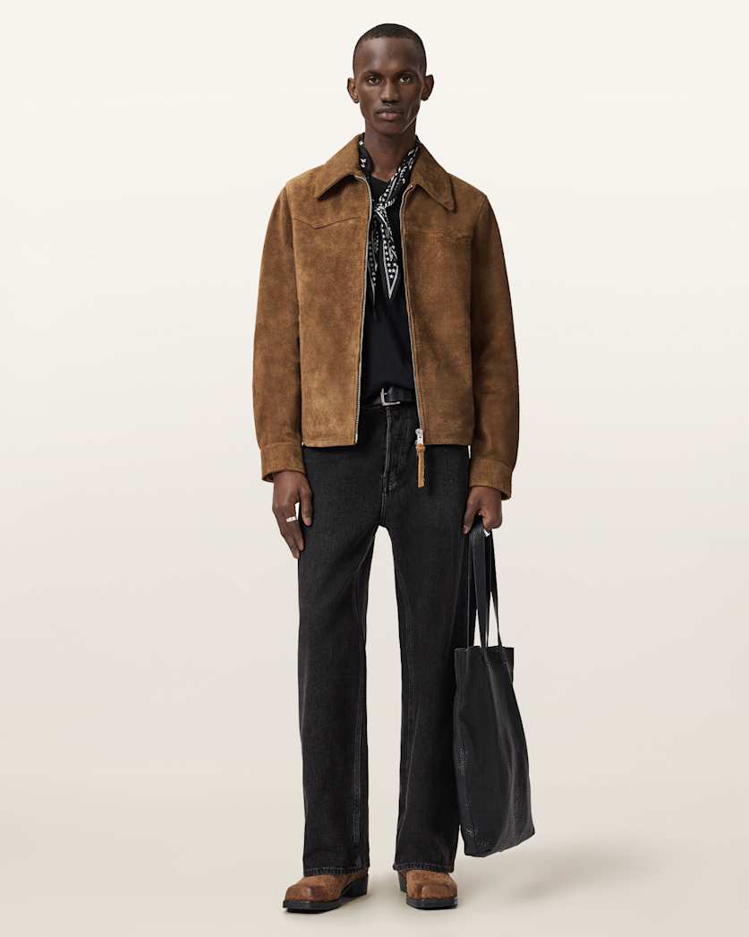 AllSaints Dellcot Suede Jacket Oxblood Red