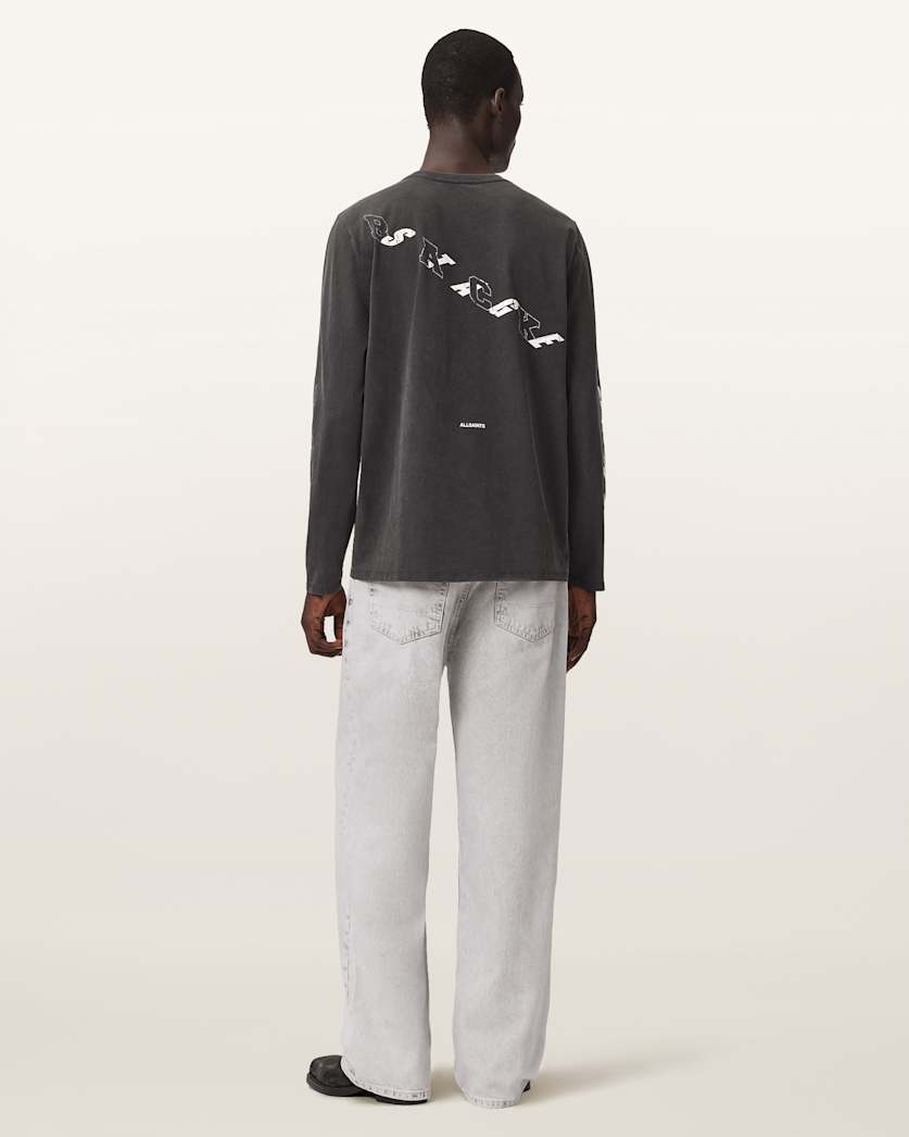 AllSaints Lenny Wide Leg Denim Jeans Bleached Grey