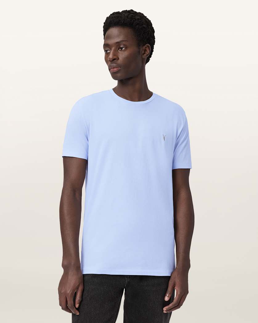 AllSaints Tonic Crew Neck Slim Ramskull T Shirt Villa Blue