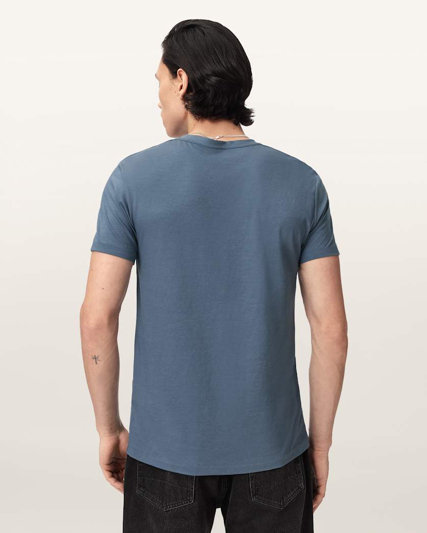 AllSaints Tonic Crew Neck Slim Ramskull T Shirt Villa Blue