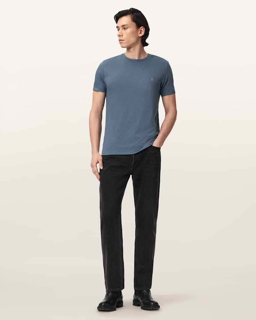 AllSaints Tonic Crew Neck Slim Ramskull T Shirt Villa Blue