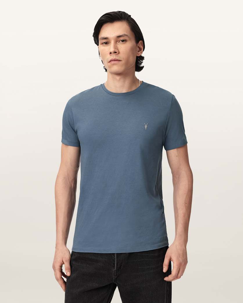 AllSaints Tonic Crew Neck Slim Ramskull T Shirt Villa Blue