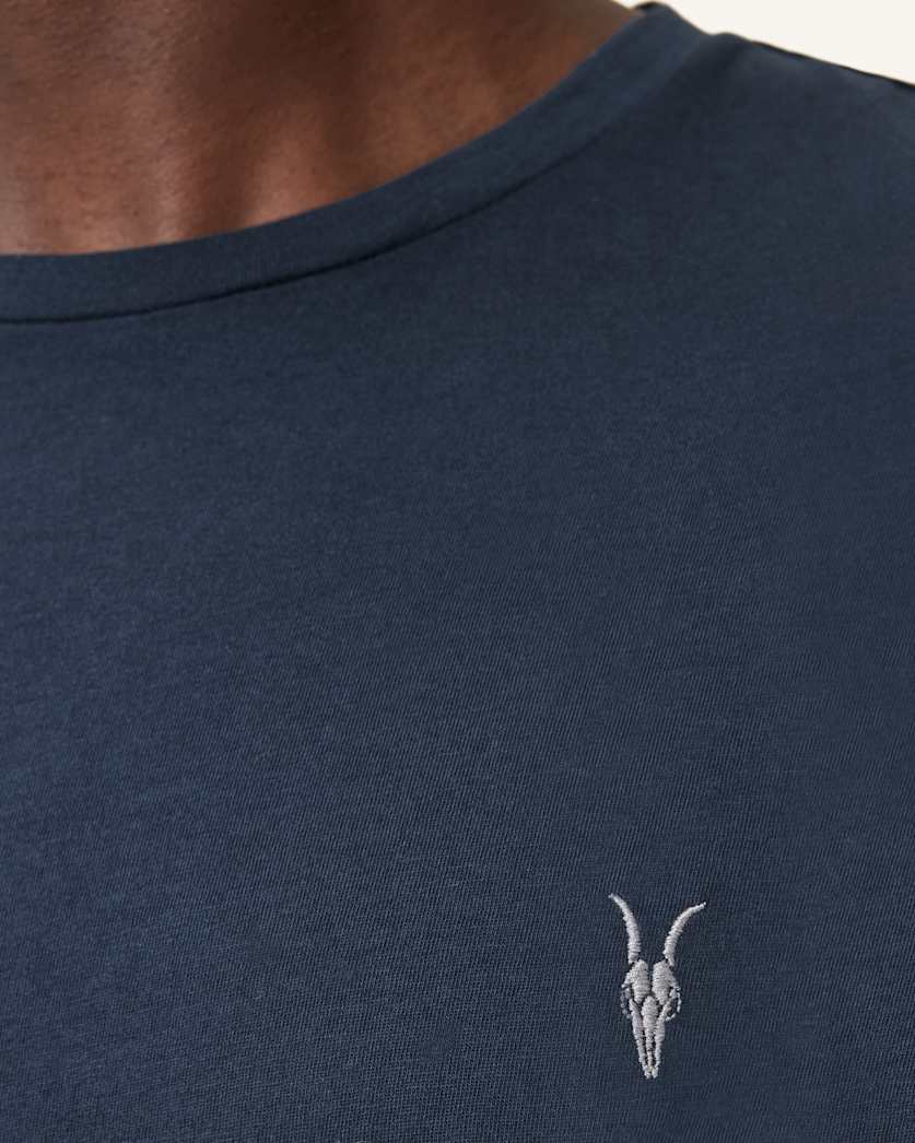 AllSaints Tonic Crew Neck Slim Ramskull T Shirt Villa Blue