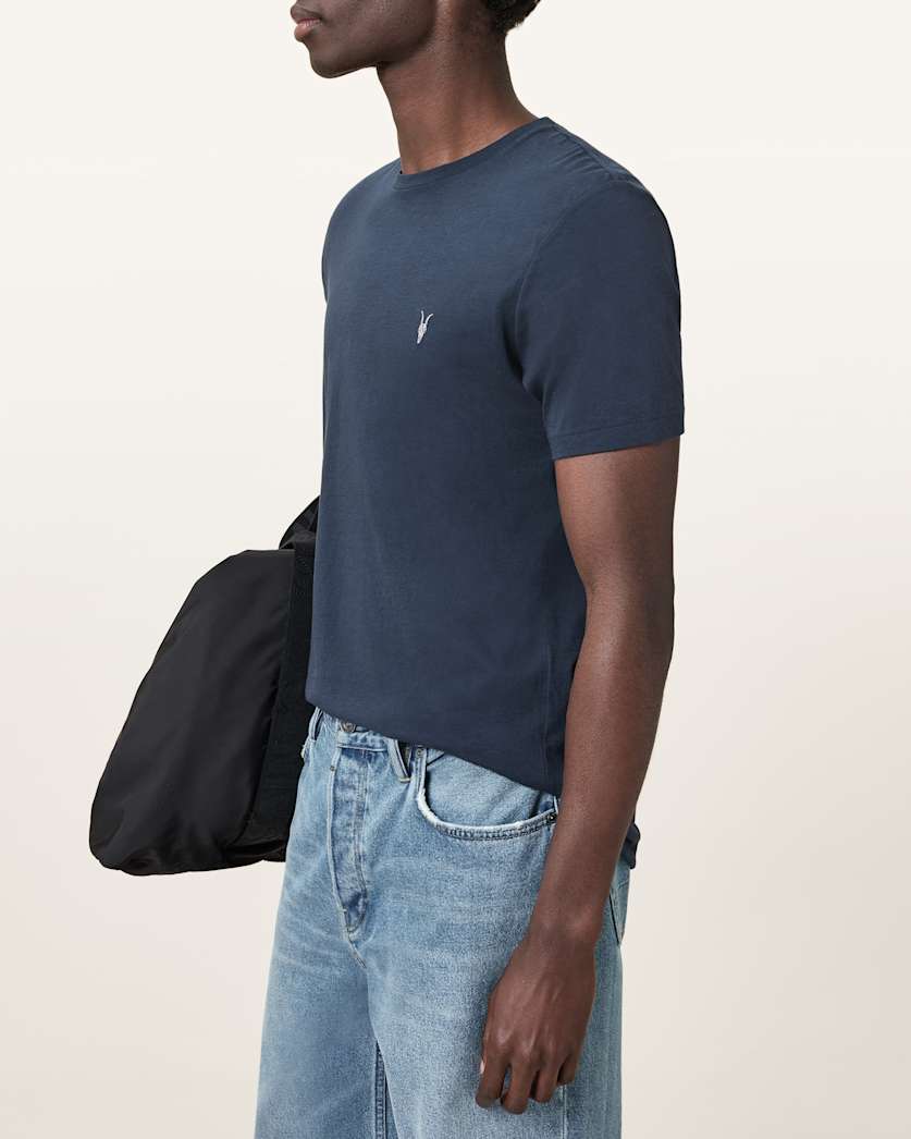 AllSaints Tonic Crew Neck Slim Ramskull T Shirt Villa Blue