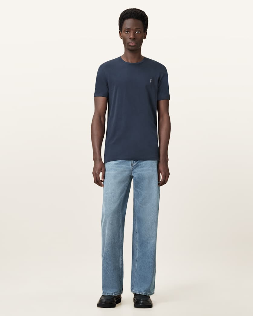 AllSaints Tonic Crew Neck Slim Ramskull T Shirt Villa Blue
