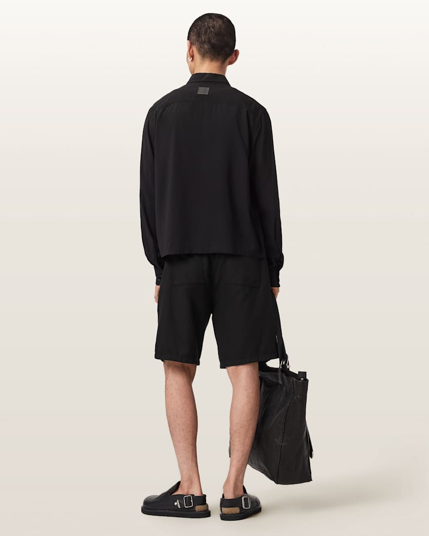 AllSaints Hanbury Linen Blend Relaxed Fit Shorts Jet Black