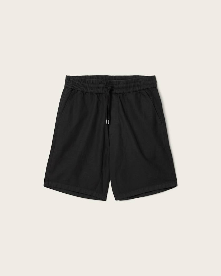 AllSaints Hanbury Linen Blend Relaxed Fit Shorts Jet Black