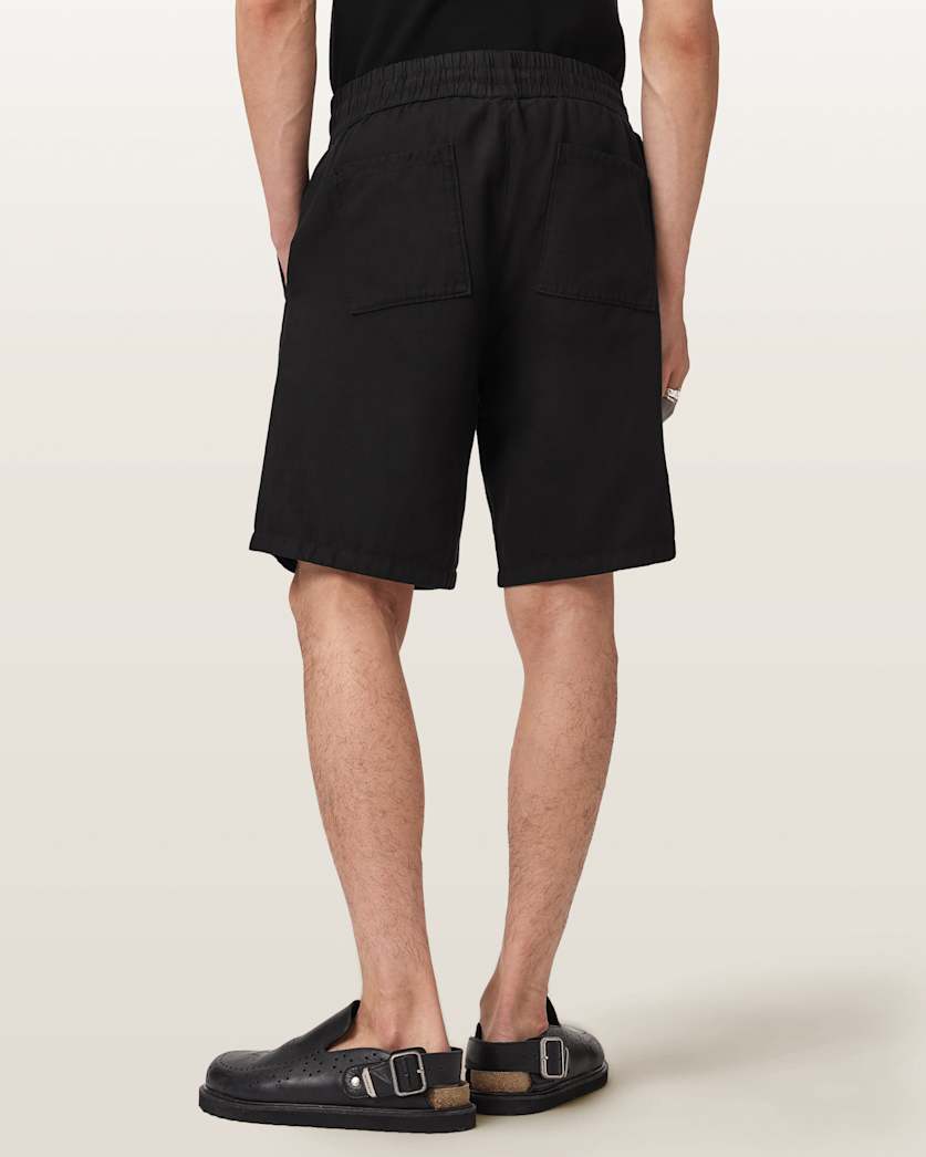 AllSaints Hanbury Linen Blend Relaxed Fit Shorts Jet Black