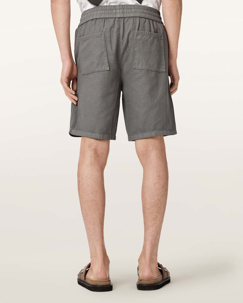 AllSaints Hanbury Linen Blend Relaxed Fit Shorts Jet Black