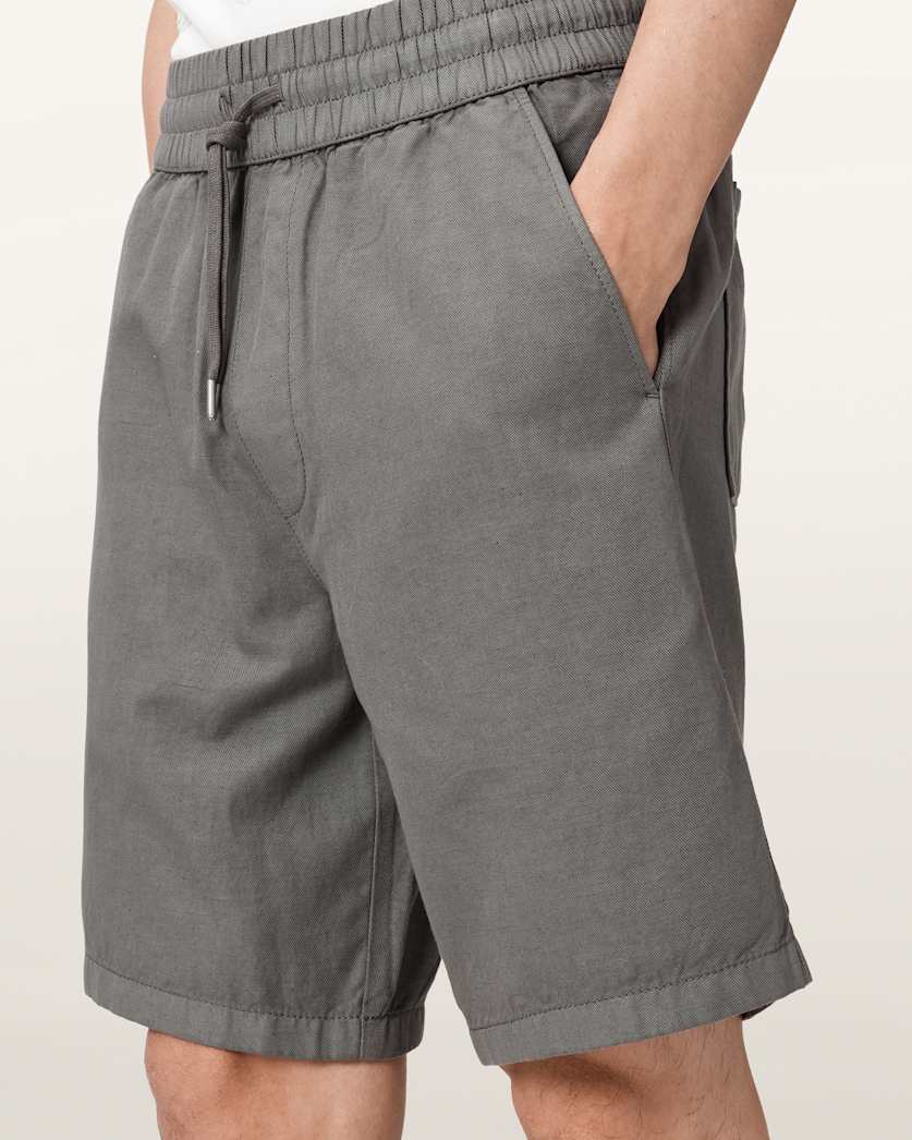 AllSaints Hanbury Linen Blend Relaxed Fit Shorts Jet Black