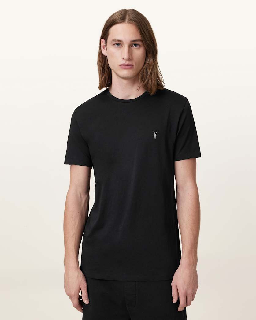 AllSaints Tonic Crew Neck Slim Ramskull T Shirt Grey/White/Green
