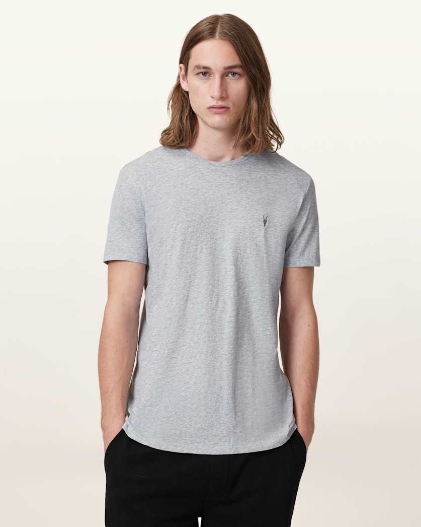 AllSaints Tonic Crew Neck Slim Ramskull T Shirt Grey/White/Green