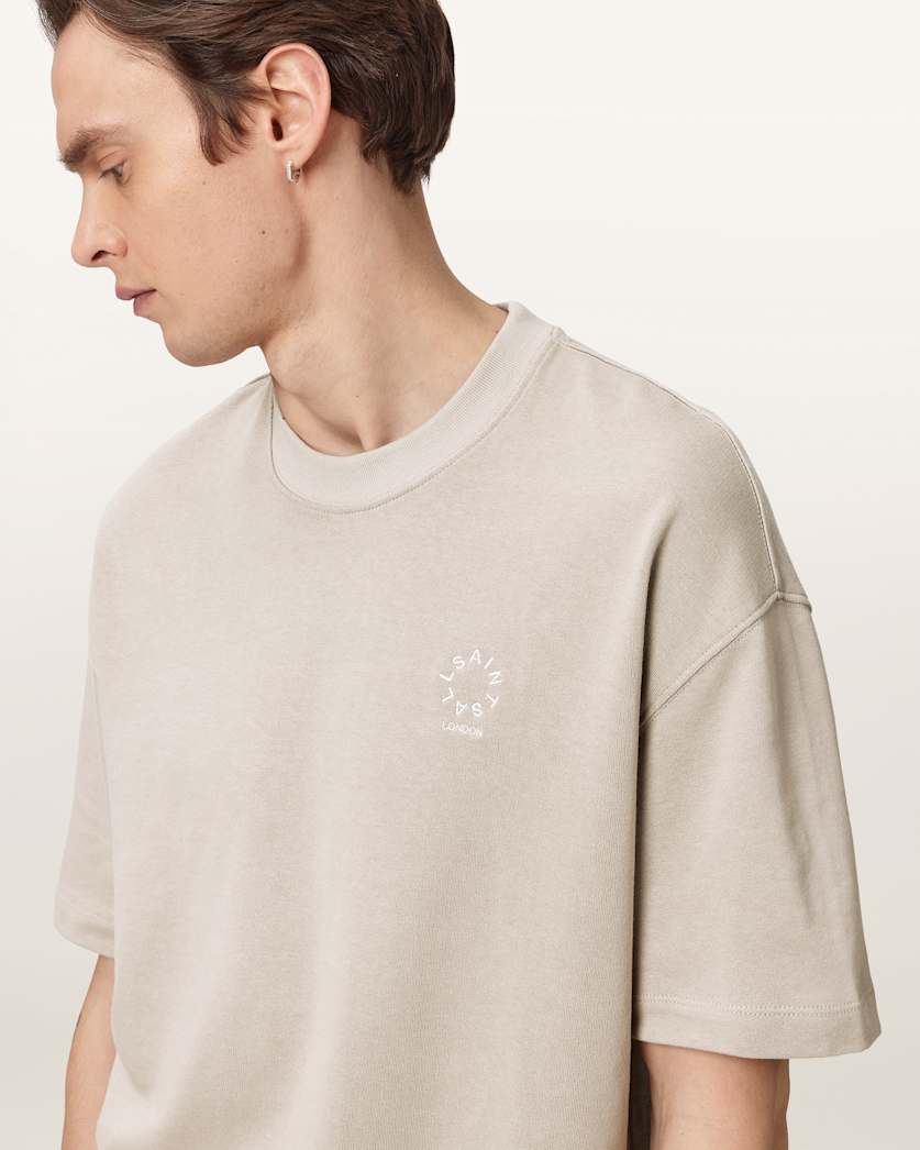 AllSaints Haven Embroidered Logo Oversized T Shirt Dusk White