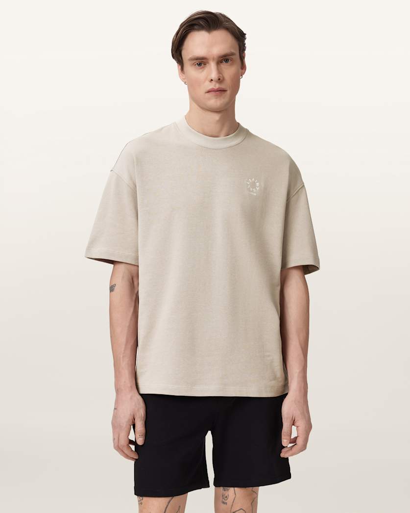 AllSaints Haven Embroidered Logo Oversized T Shirt Dusk White