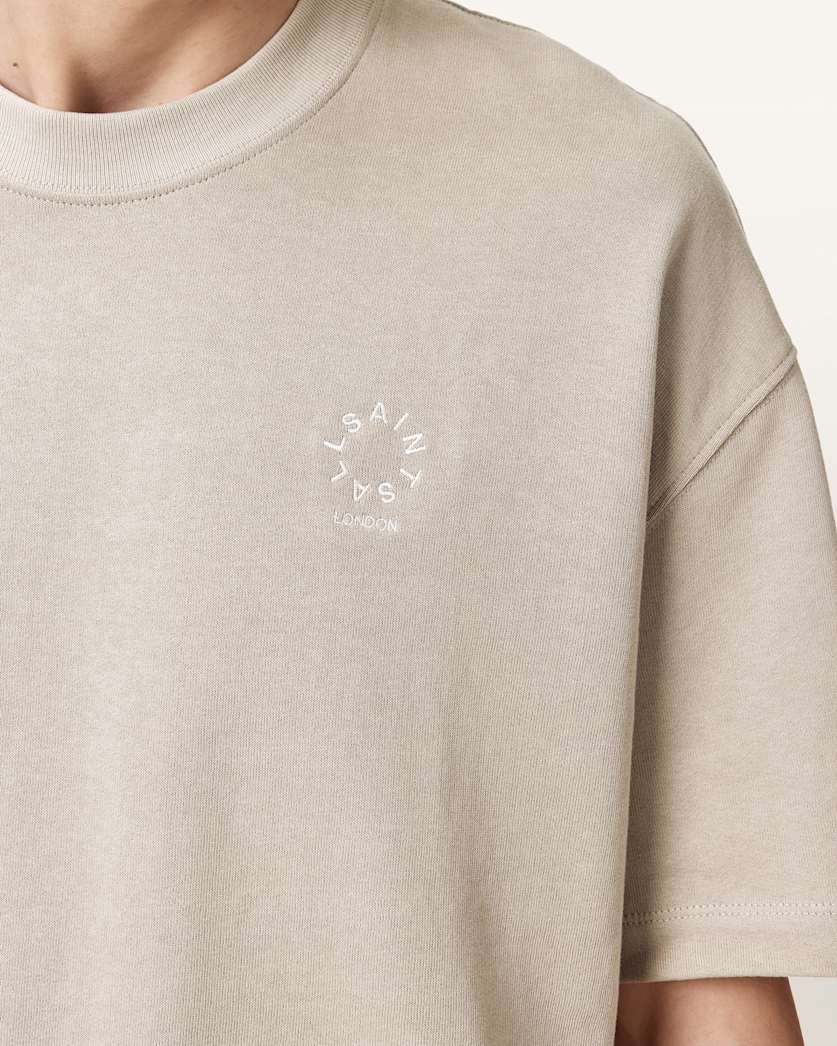 AllSaints Haven Embroidered Logo Oversized T Shirt Dusk White