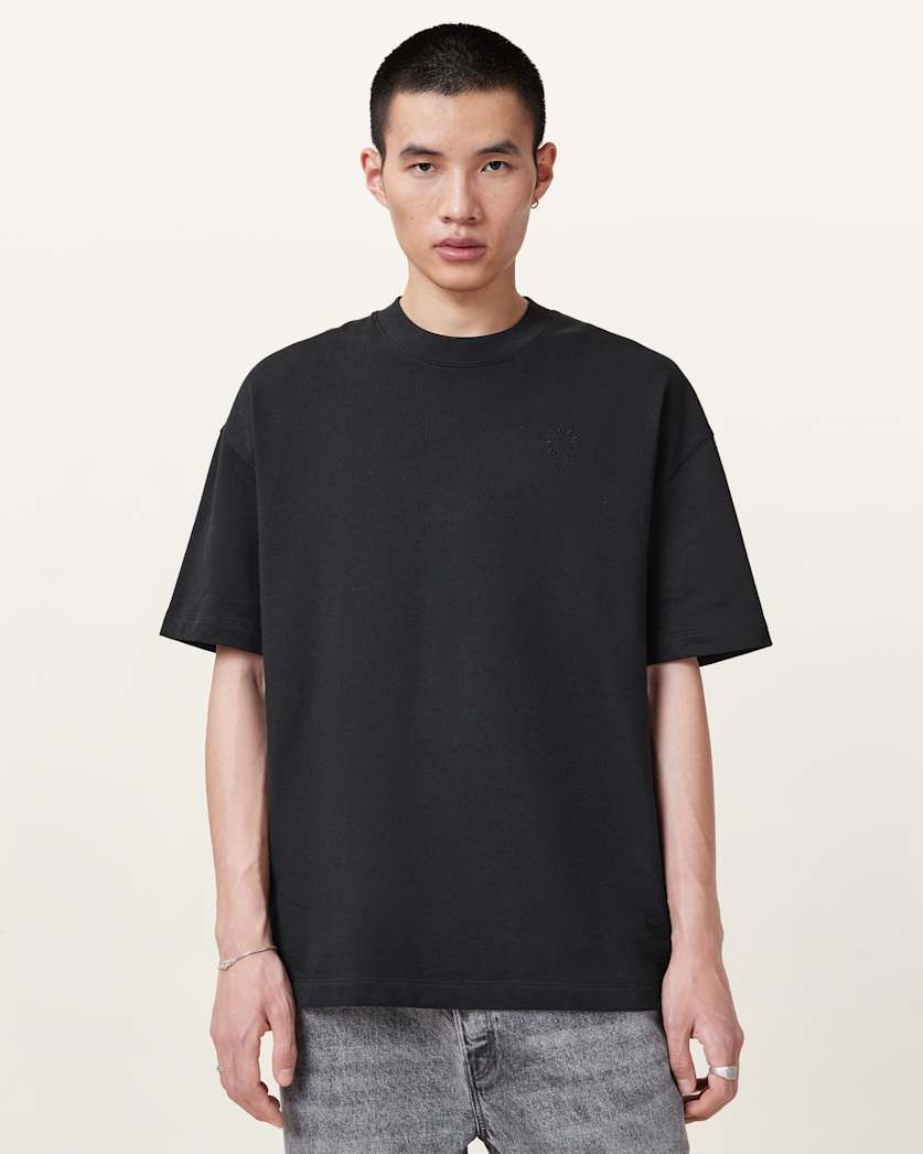 AllSaints Haven Embroidered Logo Oversized T Shirt Dusk White