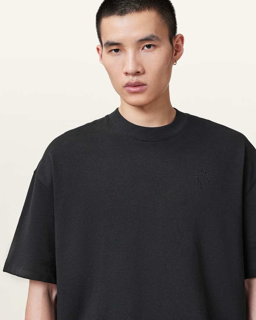 AllSaints Haven Embroidered Logo Oversized T Shirt Dusk White