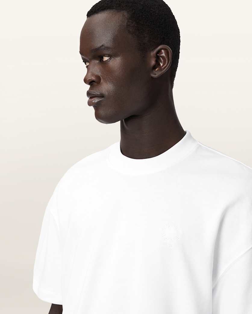 AllSaints Haven Embroidered Logo Oversized T Shirt Dusk White