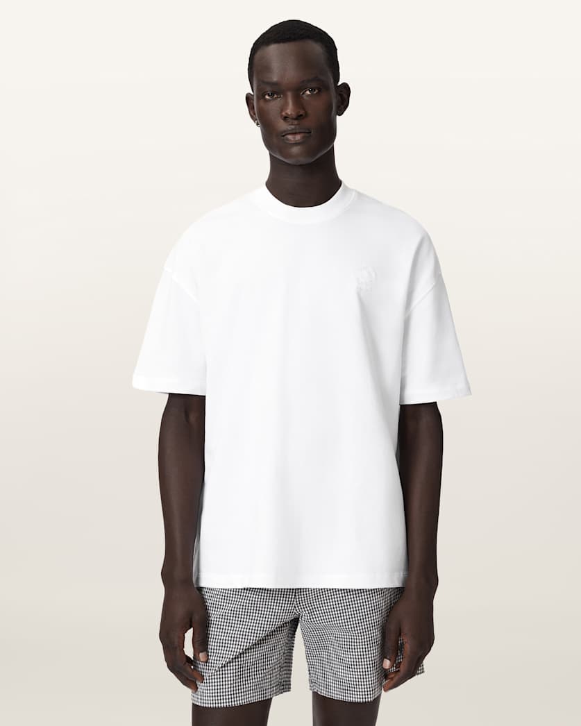 AllSaints Haven Embroidered Logo Oversized T Shirt Dusk White