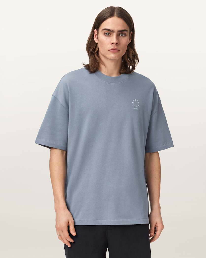 AllSaints Haven Embroidered Logo Oversized T Shirt Dusk White