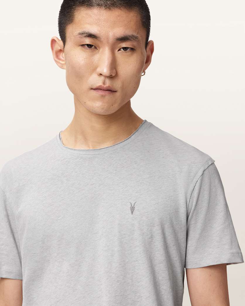 AllSaints Flax Short Sleeve Ramskull T Shirt Pebble Grey