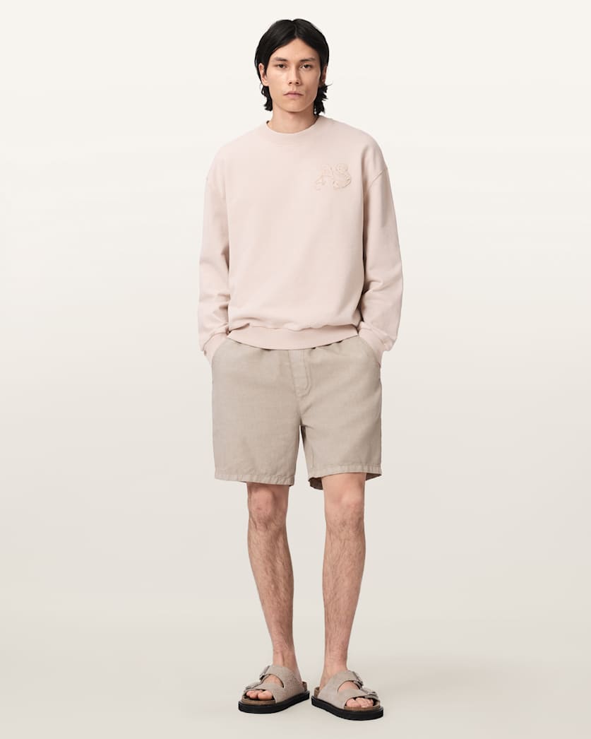 AllSaints Insignia Crew Neck Cotton Sweatshirt Crystal Pink